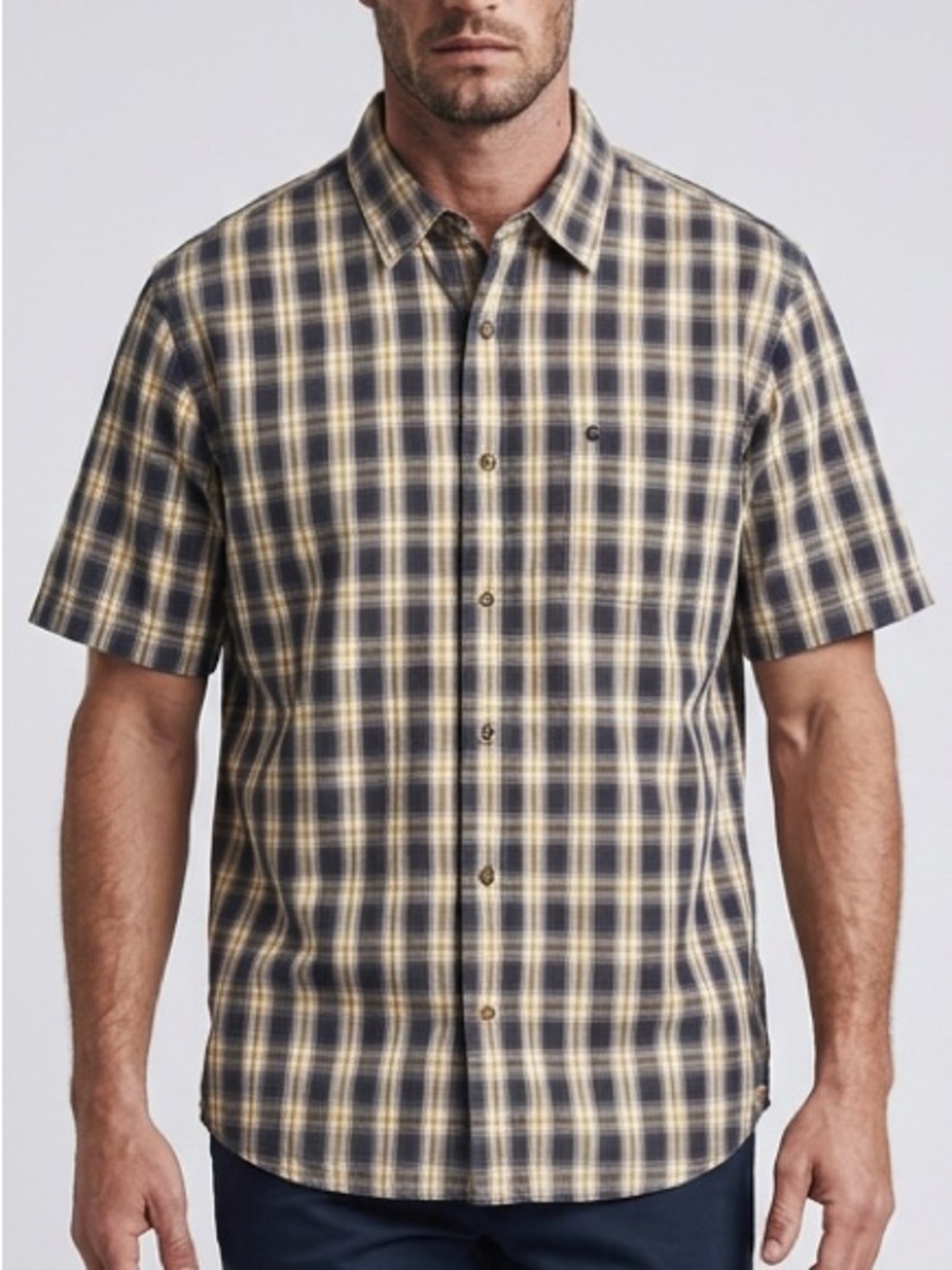 Carhartt Men's XL Plaid Short Sleeve Button Down Cotton Work Shirt Gray Tan